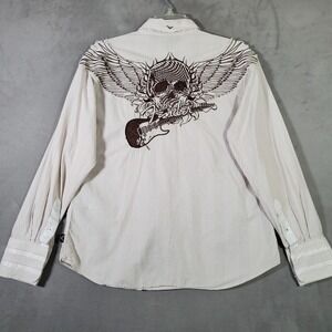 Y2K Fender Custom Rock & Roll Religion Shirt Men L Skull Embroidered  Y2K Grunge